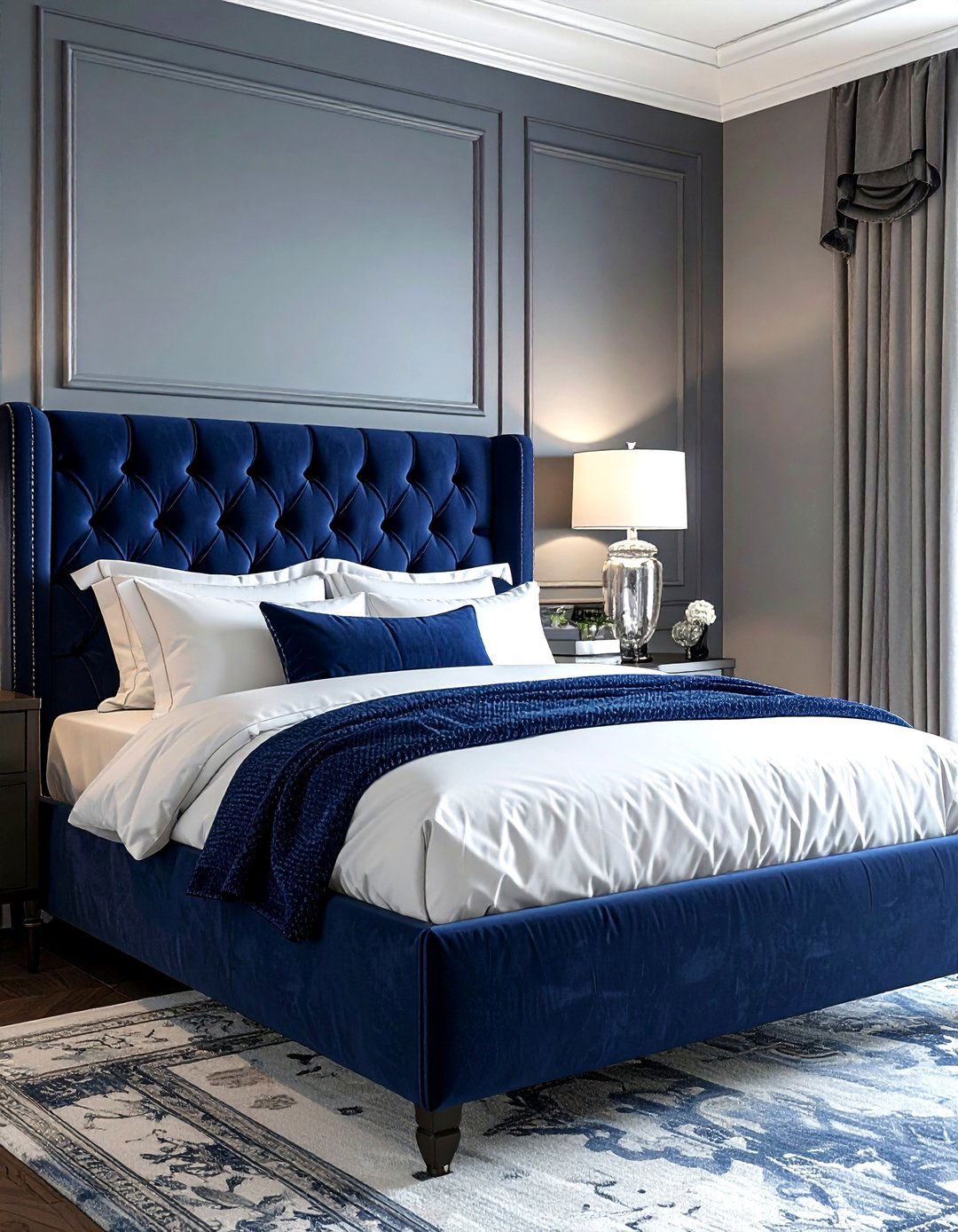 Navy Blue Tufted Bed - 30 navy bedroom decor ideas
