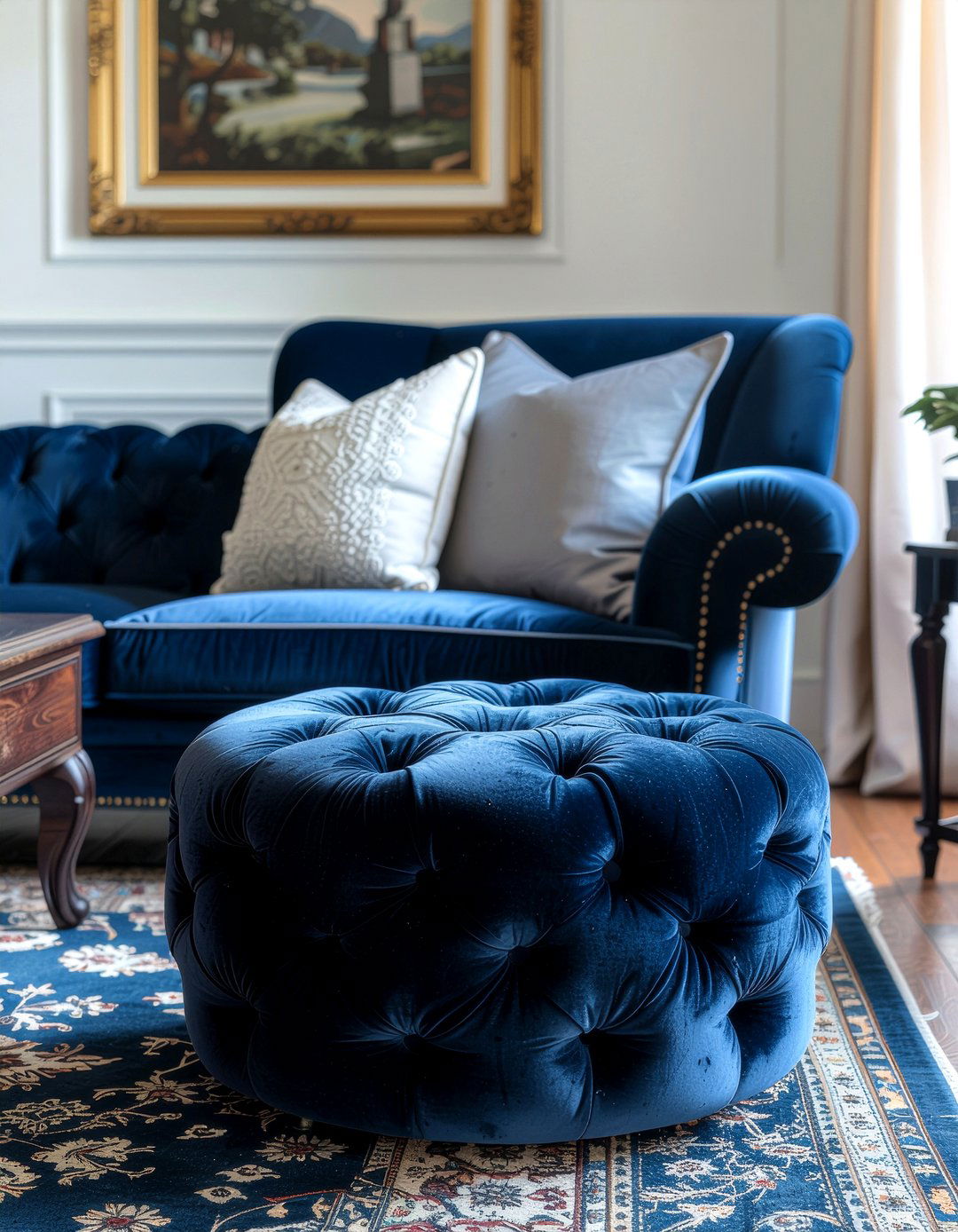 Navy Blue Tufted Pouf - 30 living room pouf ideas