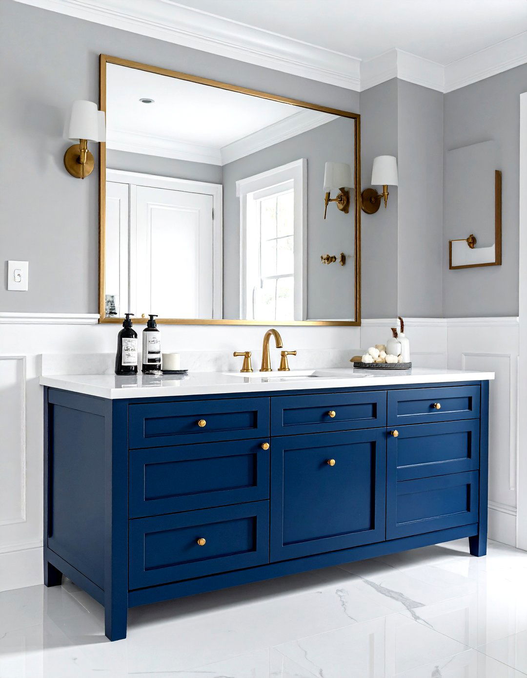 Navy Blue Vanity - 30 transitional bathroom ideas