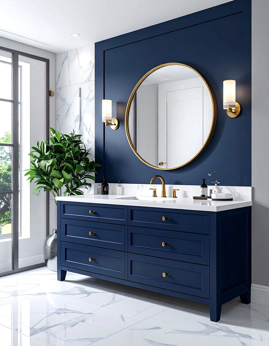 Navy Blue Vanity - 30 blue bathroom decor ideas