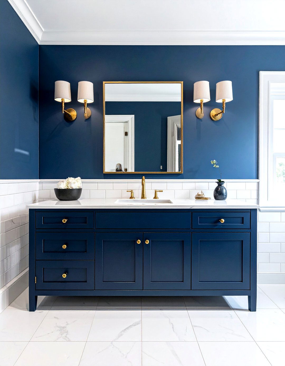 Navy Blue Vanity - 30 bungalow bathroom ideas