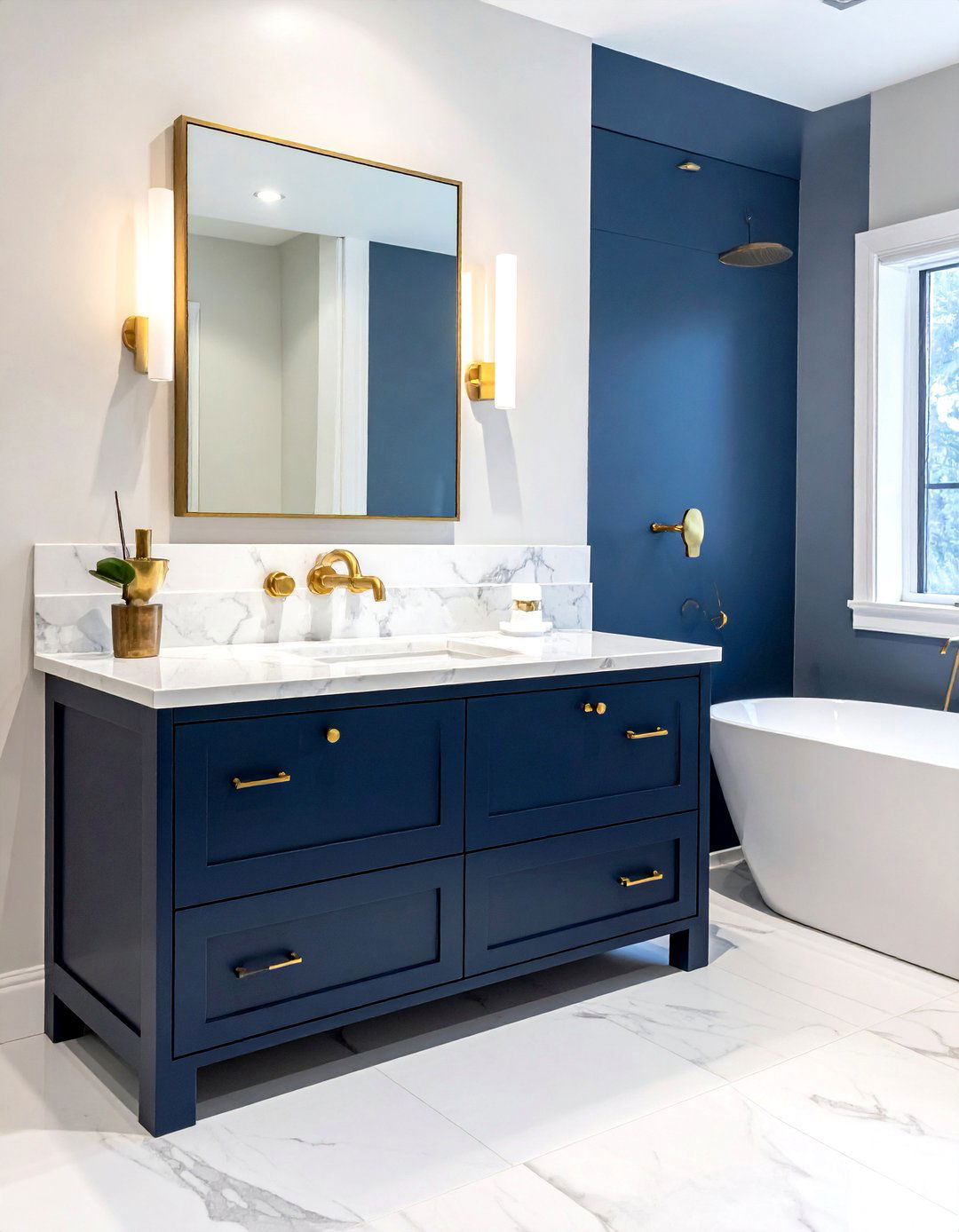 Navy Blue Vanity Gold Hardware - 30 blue and gold bathroom ideas