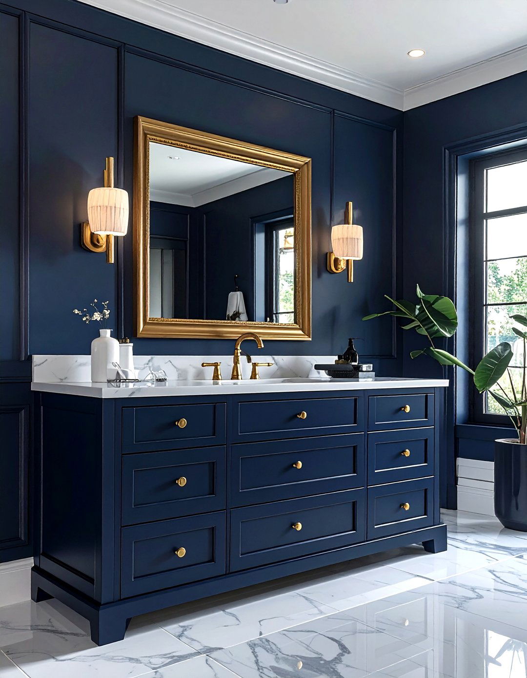 Navy Blue Vanity With Gold Hardware - 30 vintage modern bathroom ideas
