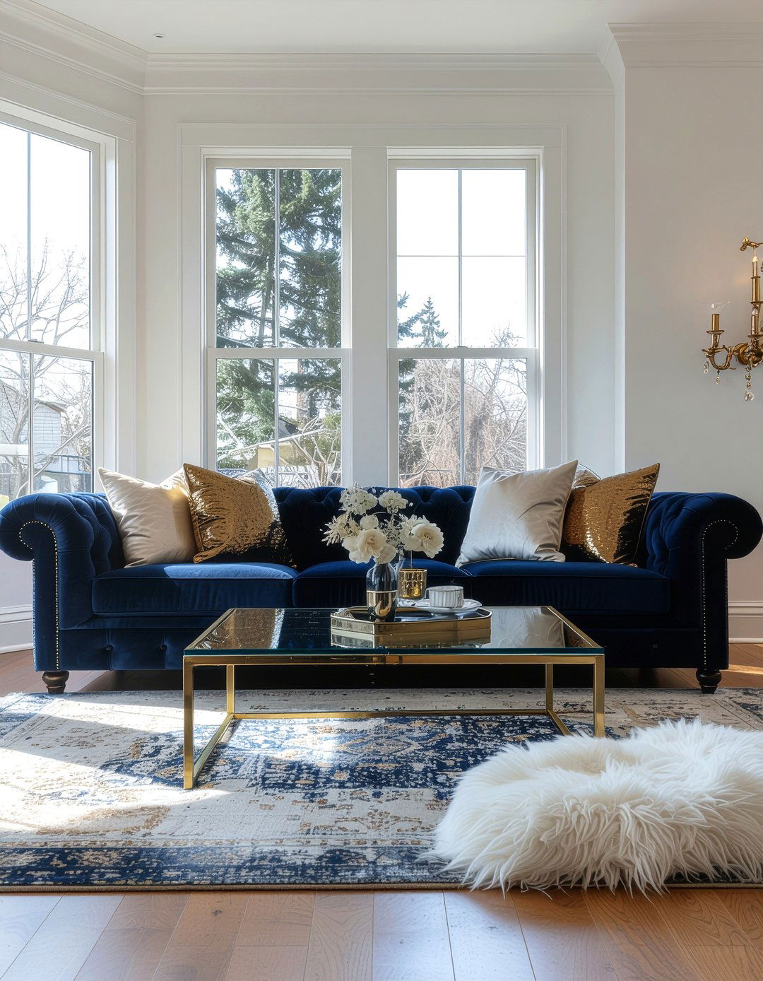 Navy Blue Velvet Chesterfield Sofa - 30 living room tufted sofa ideas
