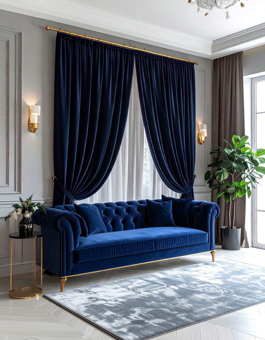 Navy Blue Velvet Curtain Panel - 30 dark decor ideas