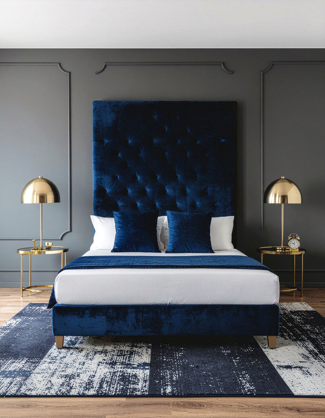 Navy Blue Velvet Headboard - 30 bedroom upholstered headboards