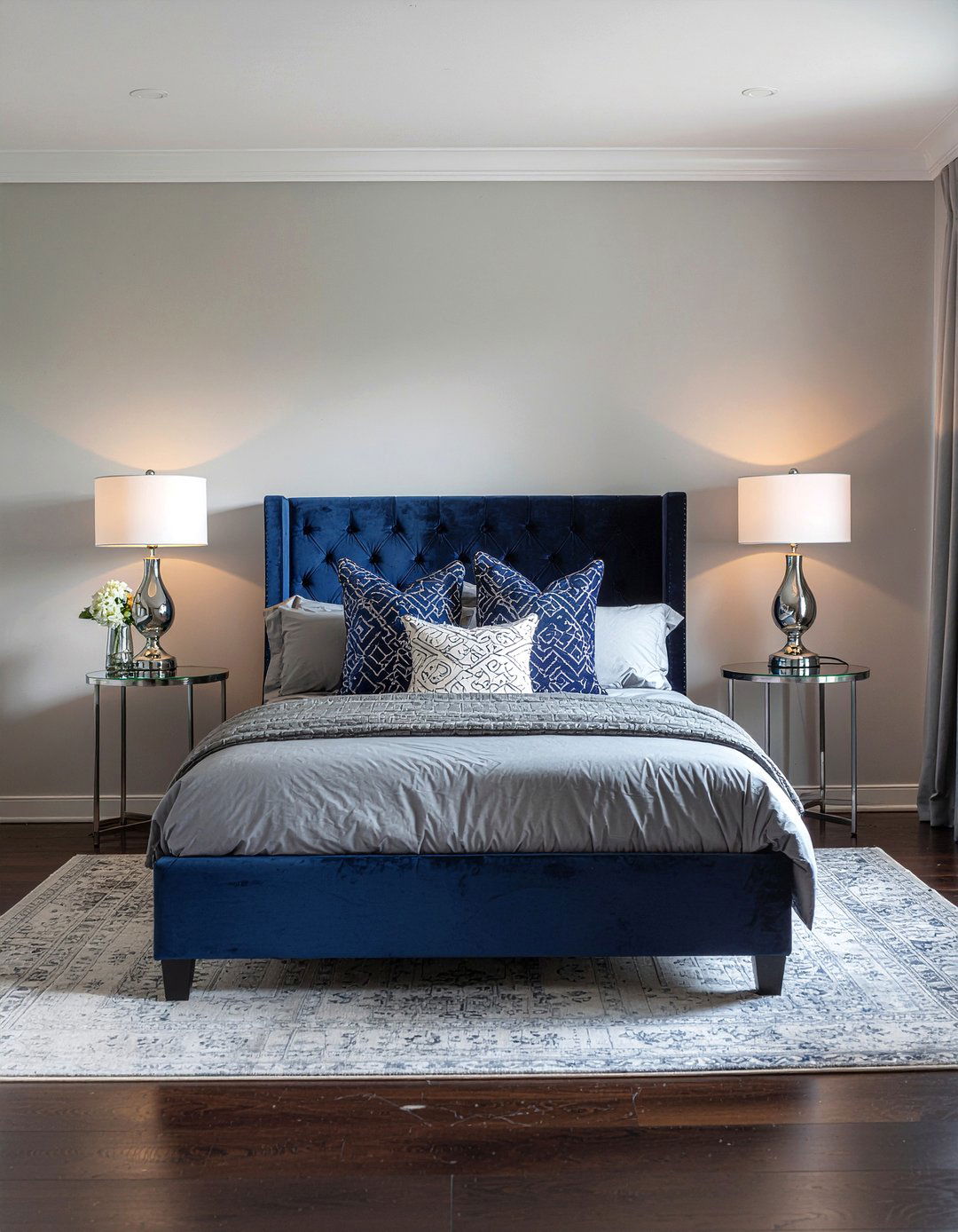 Navy Blue Velvet Headboard - 30 bedroom velvet headboards