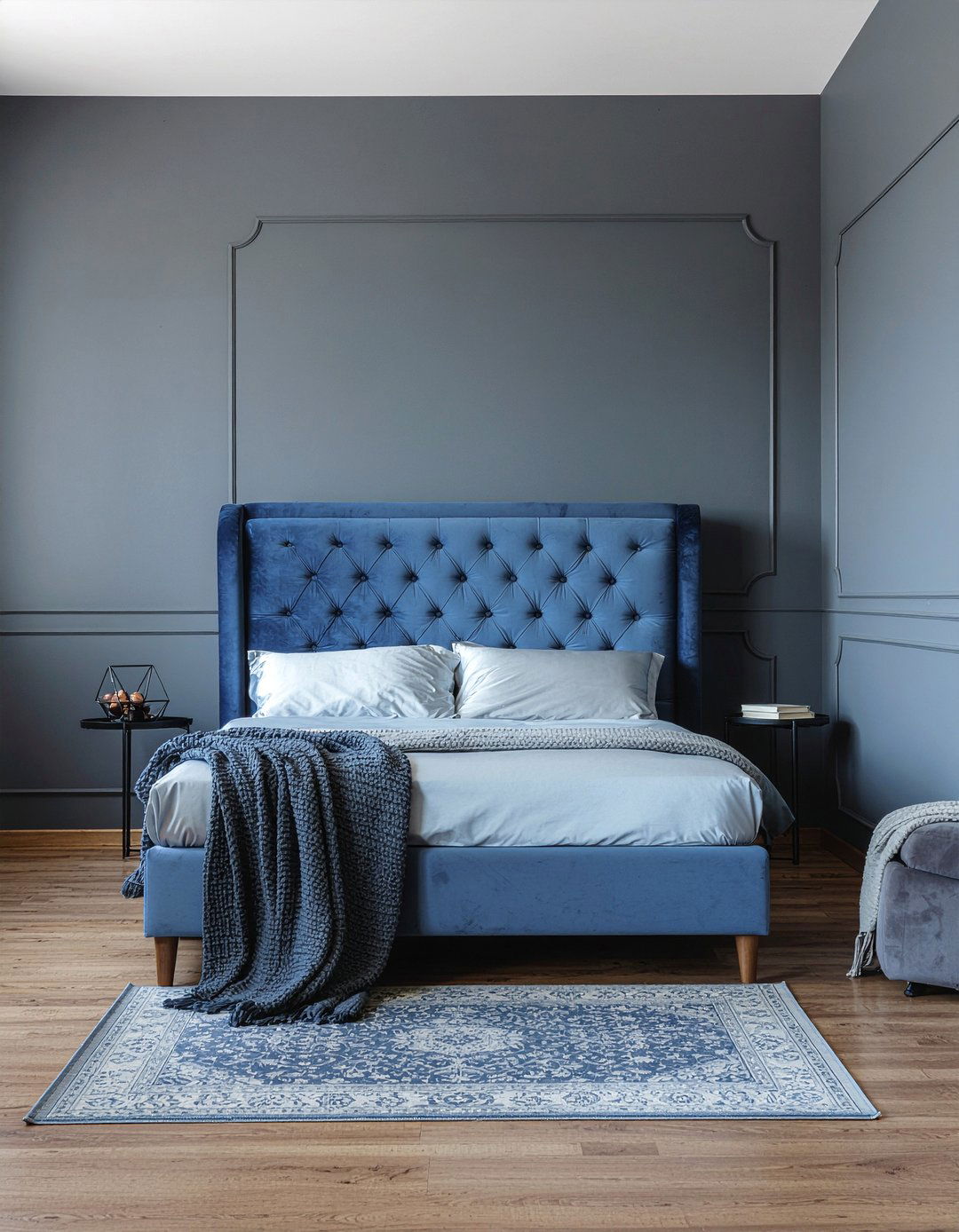 Navy Blue Velvet Headboard - 30 bedroom navy walls