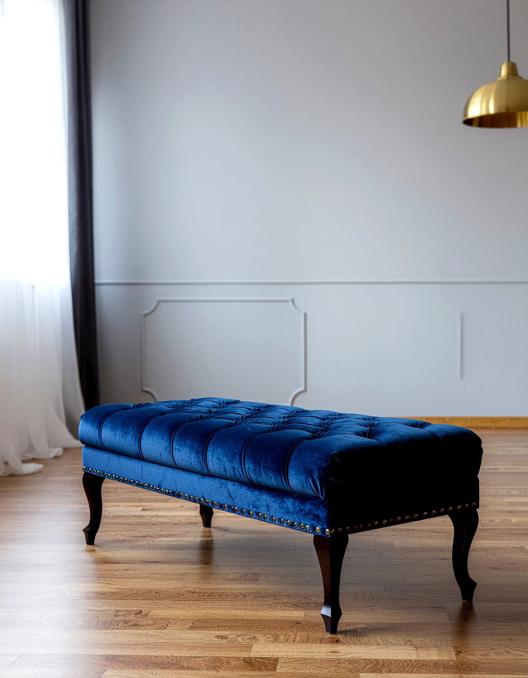 Navy Blue Velvet Ottoman - 30 living room tufted ottoman ideas