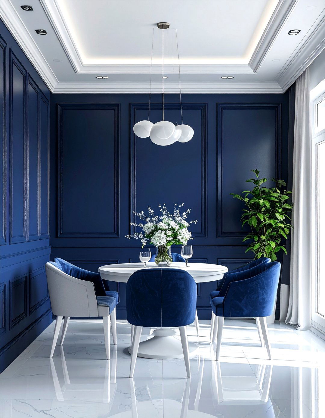 Navy Blue Wainscoting - 30 navy and white dining room ideas