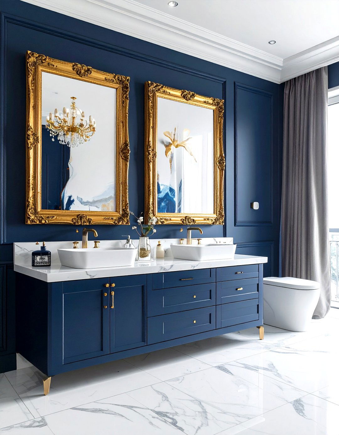 Navy Blue Walls Gold Picture Frames - 30 blue and gold bathroom ideas