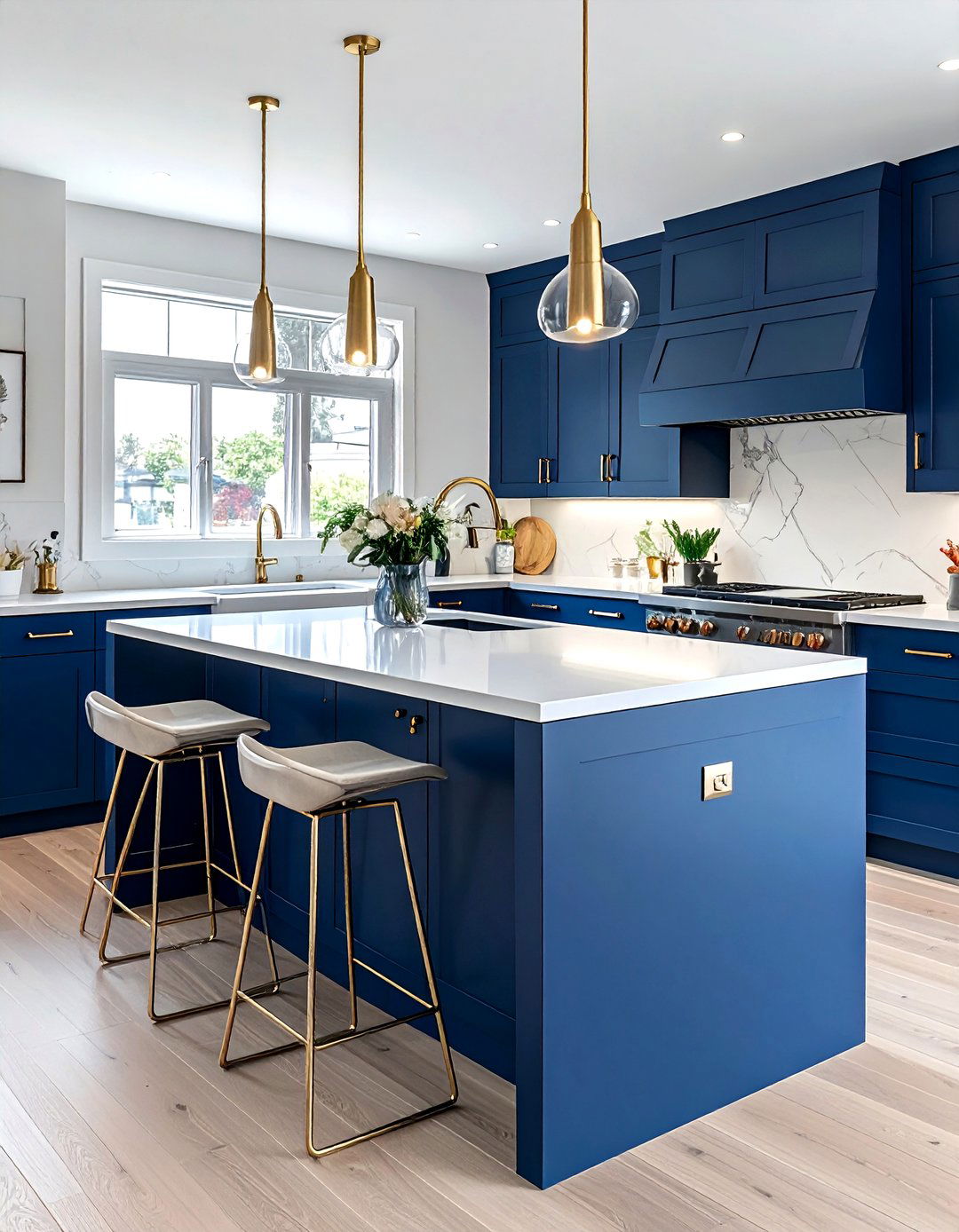 Navy Blue Waterfall Island - 30 waterfall kitchen island ideas