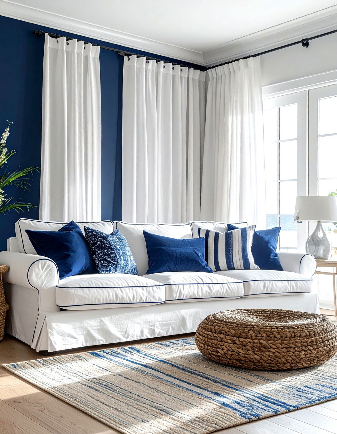Navy Blue White Living Room - 30 nautical decor ideas