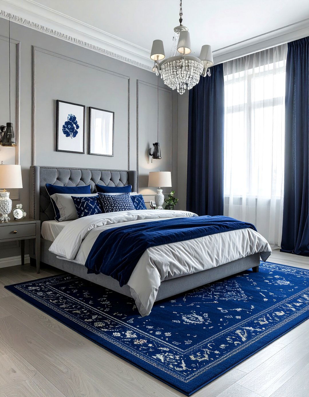 Navy Blue and Light Gray - 30 blue and gray bedroom ideas