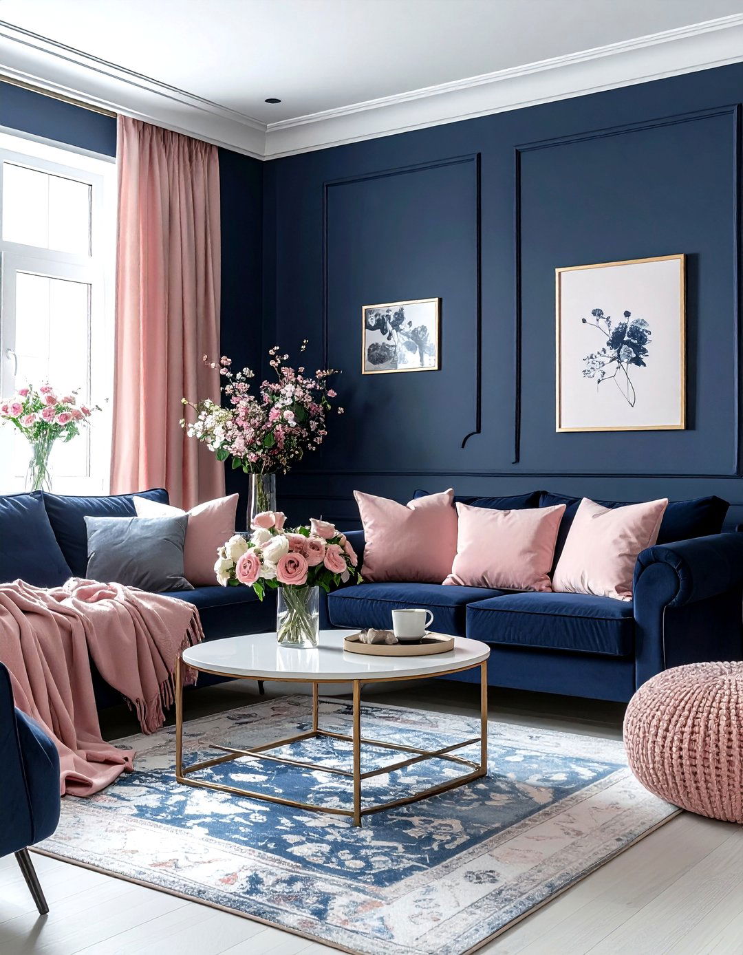 Navy Blush Living Room - 30 navy living room design ideas