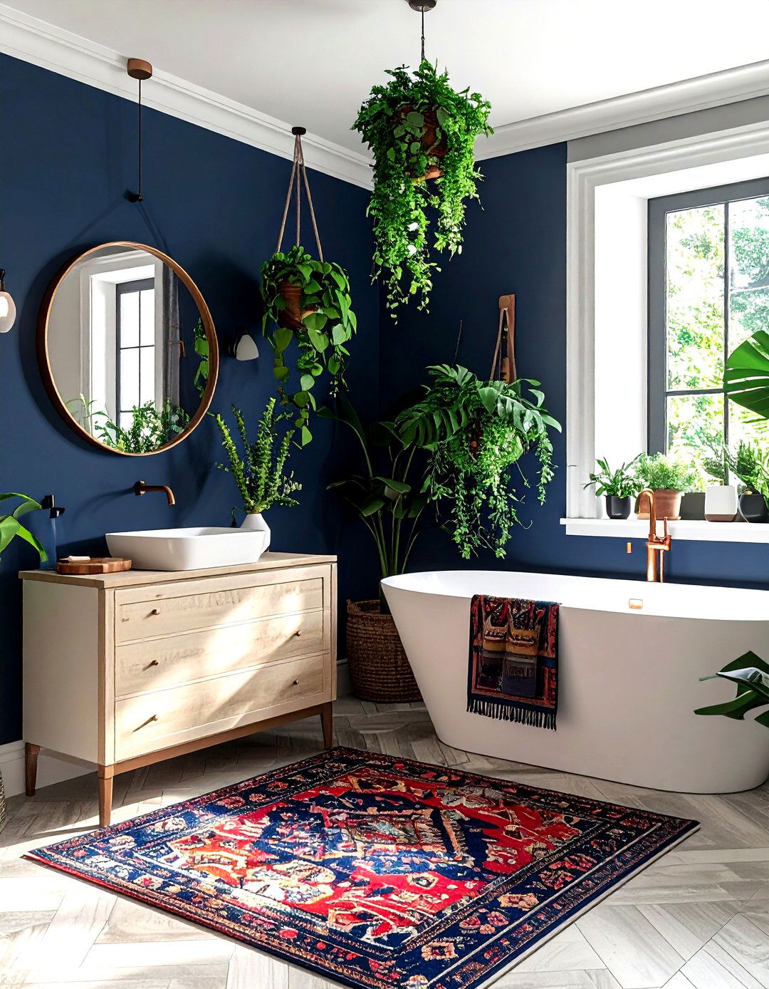 Navy Bohemian Bathroom - 30 dark navy bathroom ideas
