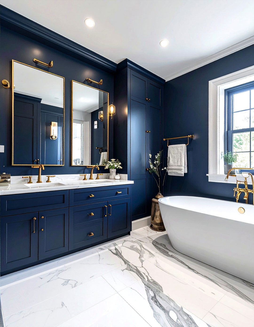 Navy Brass Bathroom - 30 dark navy bathroom ideas