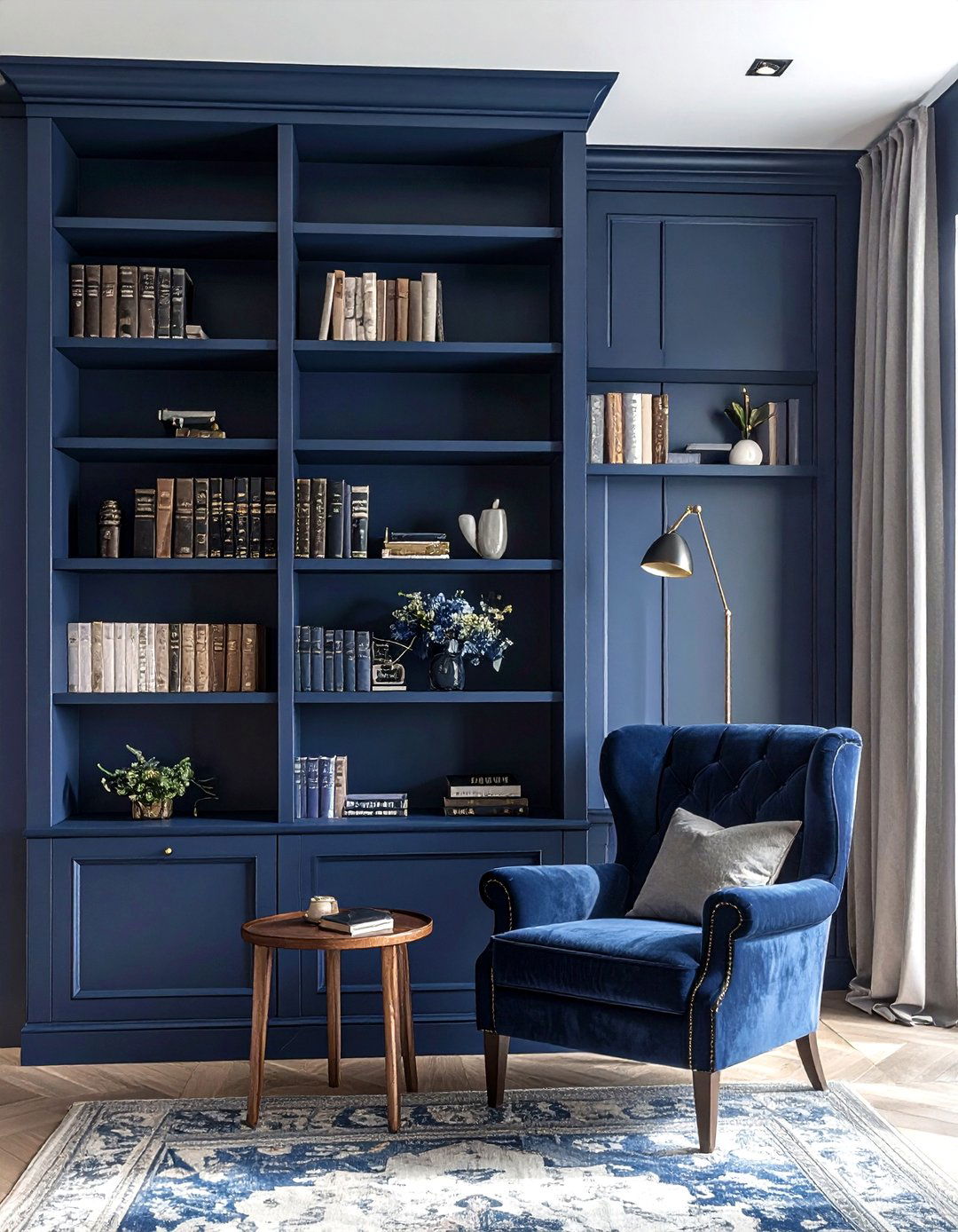 Navy Built In Bookshelves - 30 traditional navy bedroom ideas