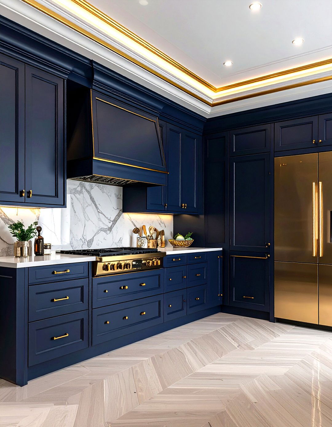 Navy Cabinets Gold Crown Molding - 30 navy gold kitchen ideas