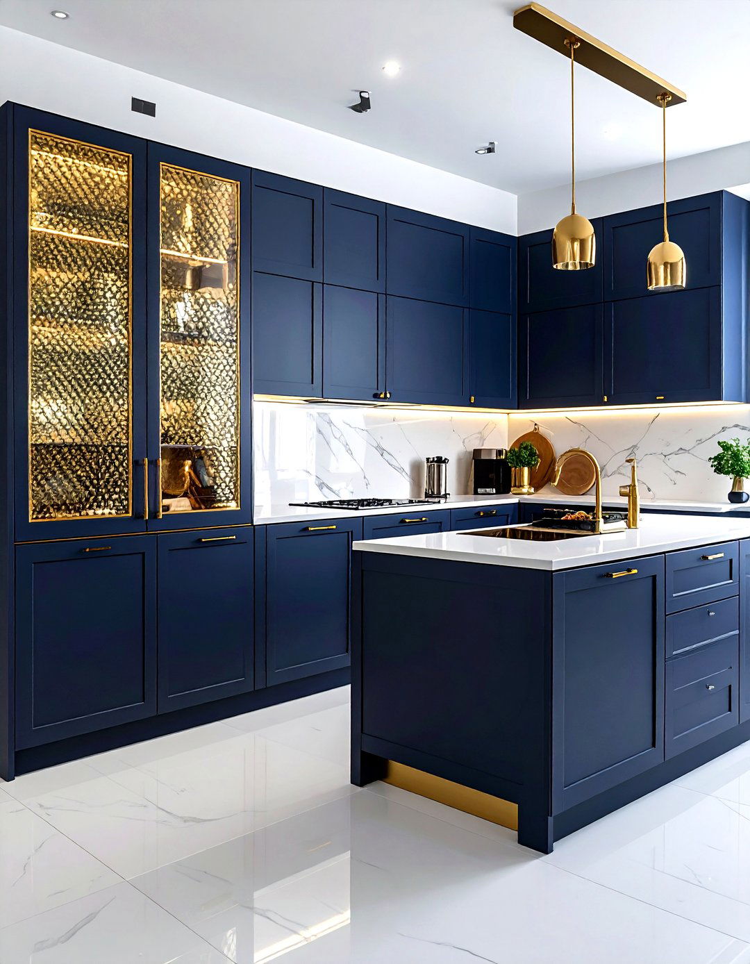 Navy Cabinets Gold Mesh Doors - 30 navy gold kitchen ideas