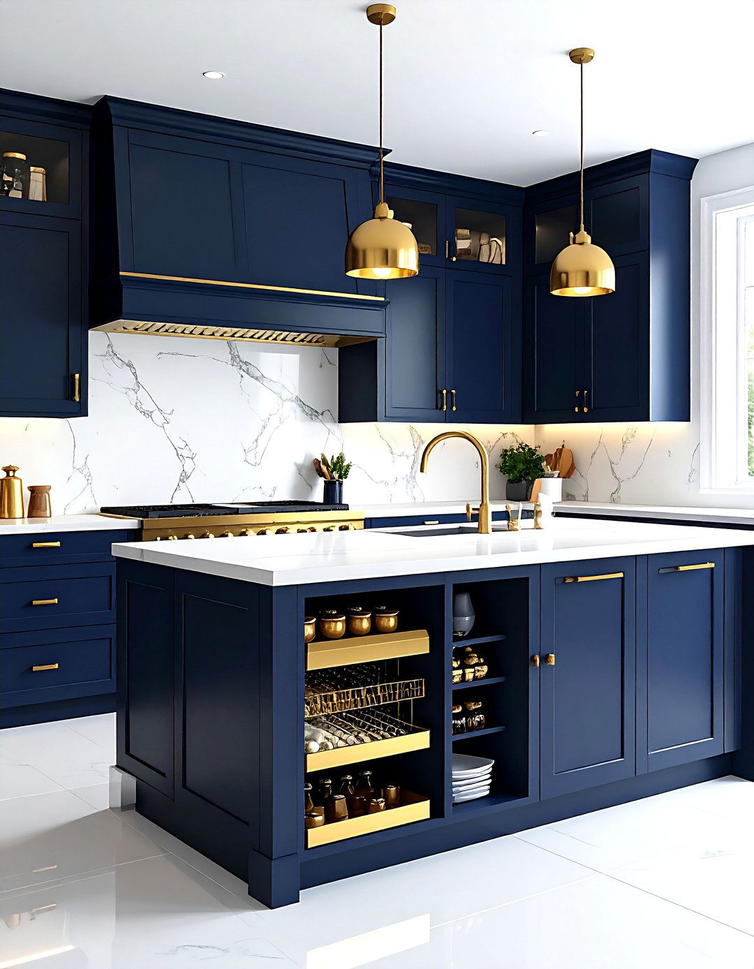 Navy Cabinets Gold Spice Rack - 30 navy gold kitchen ideas
