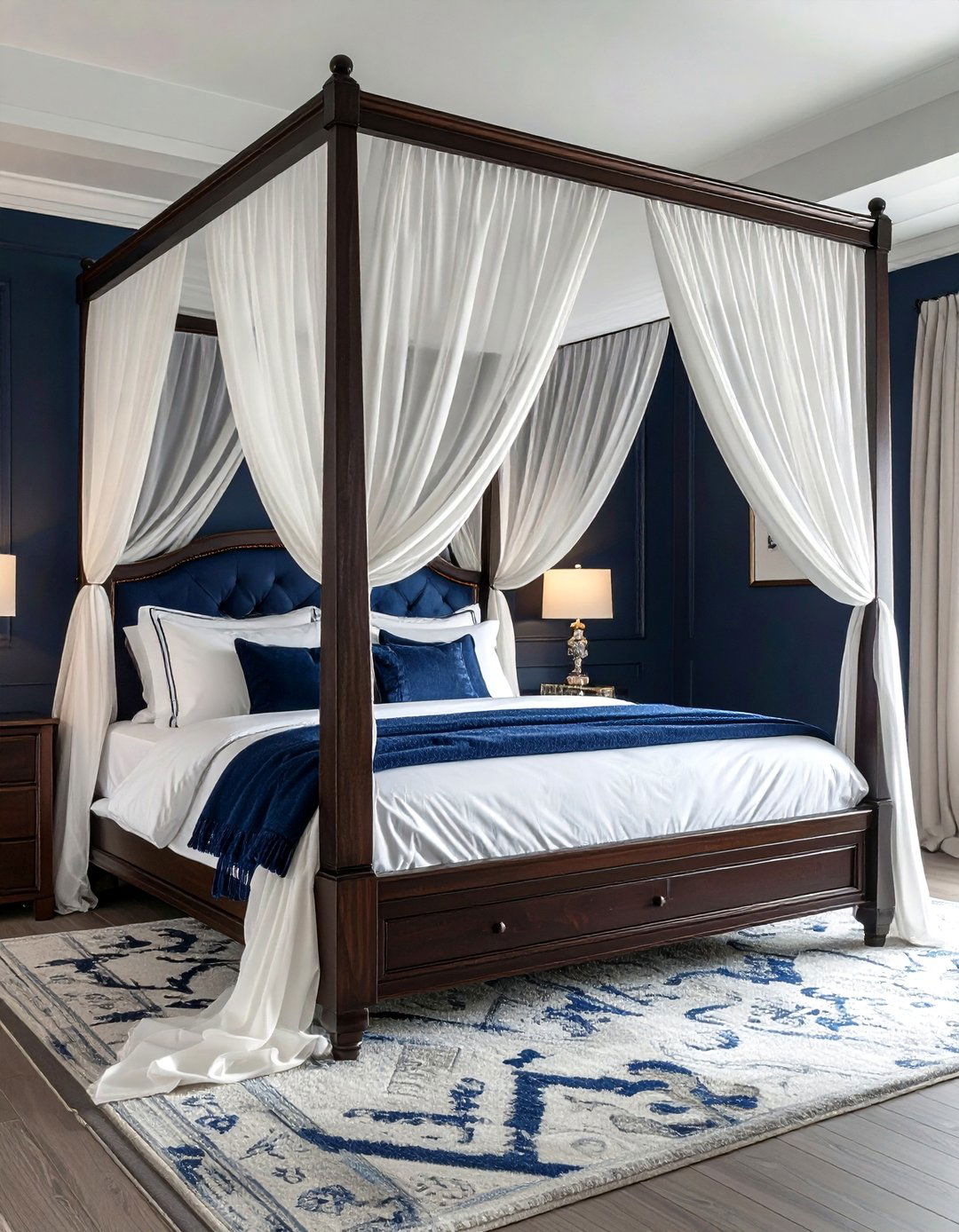 Navy Canopy Bed - 30 traditional navy bedroom ideas