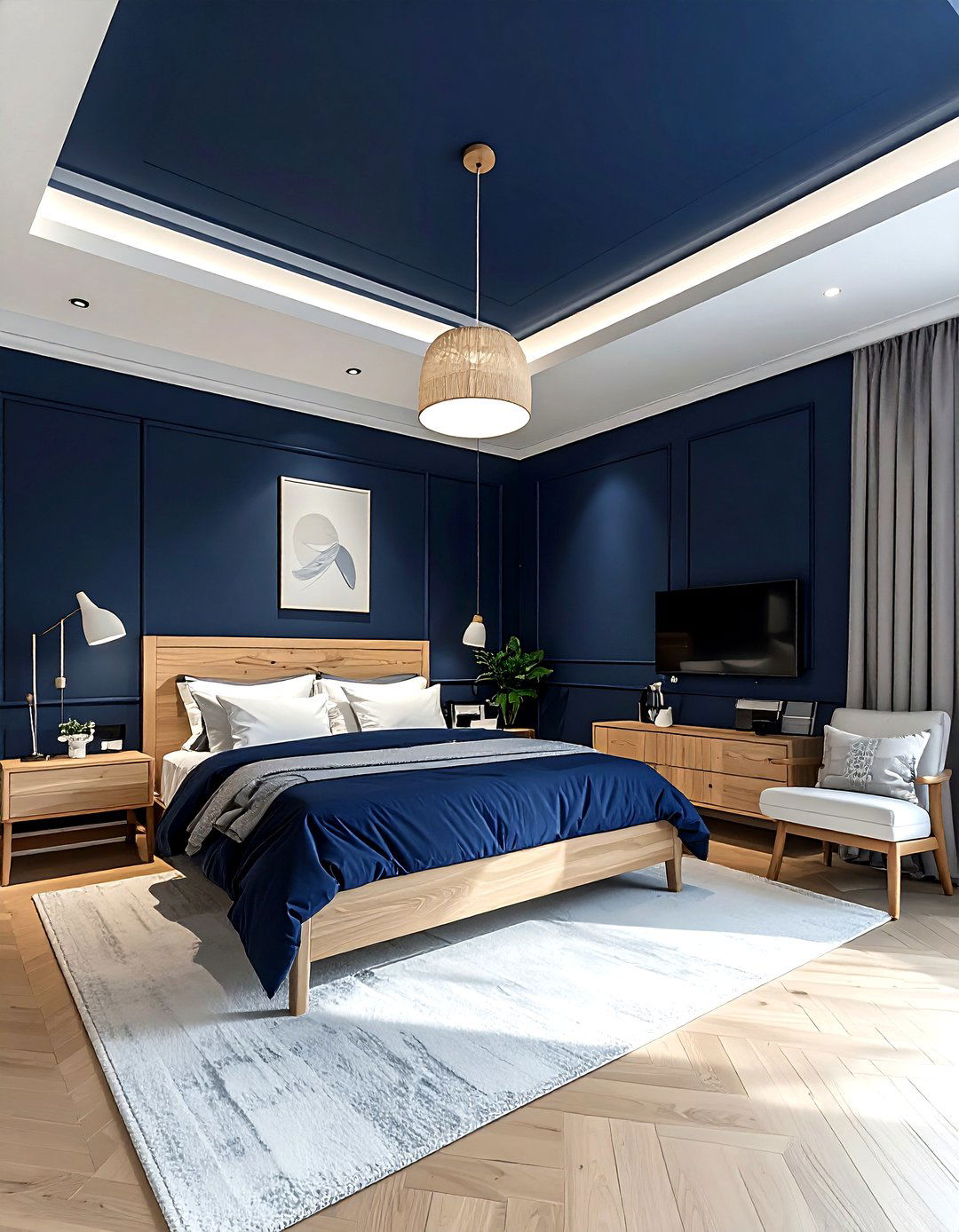 Navy Ceiling Paint - 30 scandinavian navy bedroom ideas