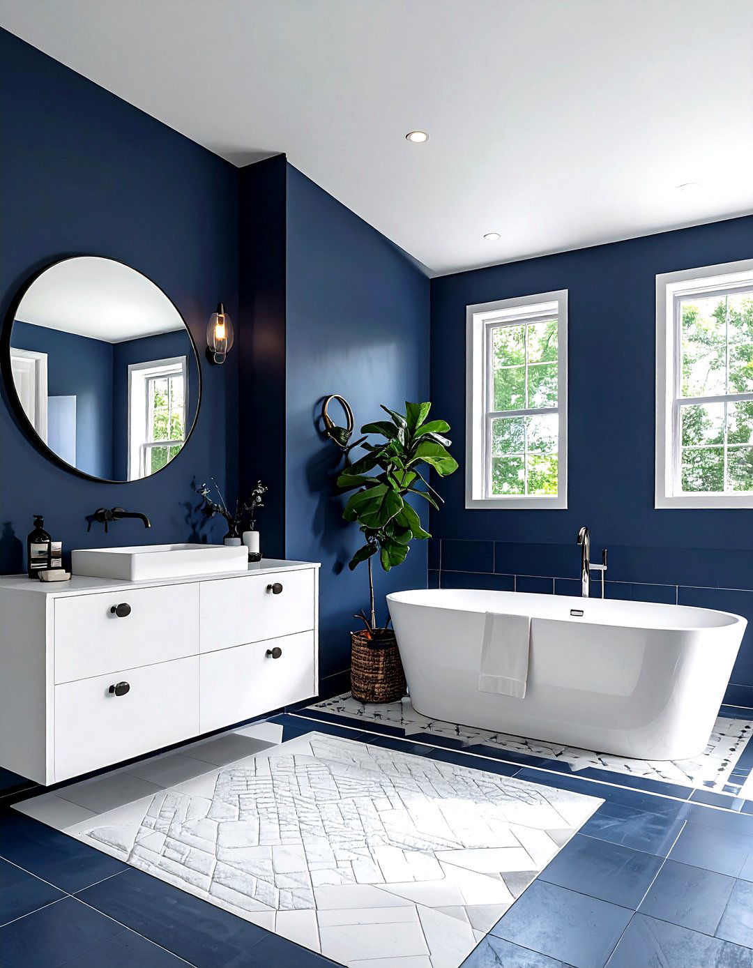 Navy Cement Tile Bathroom - 30 dark navy bathroom ideas