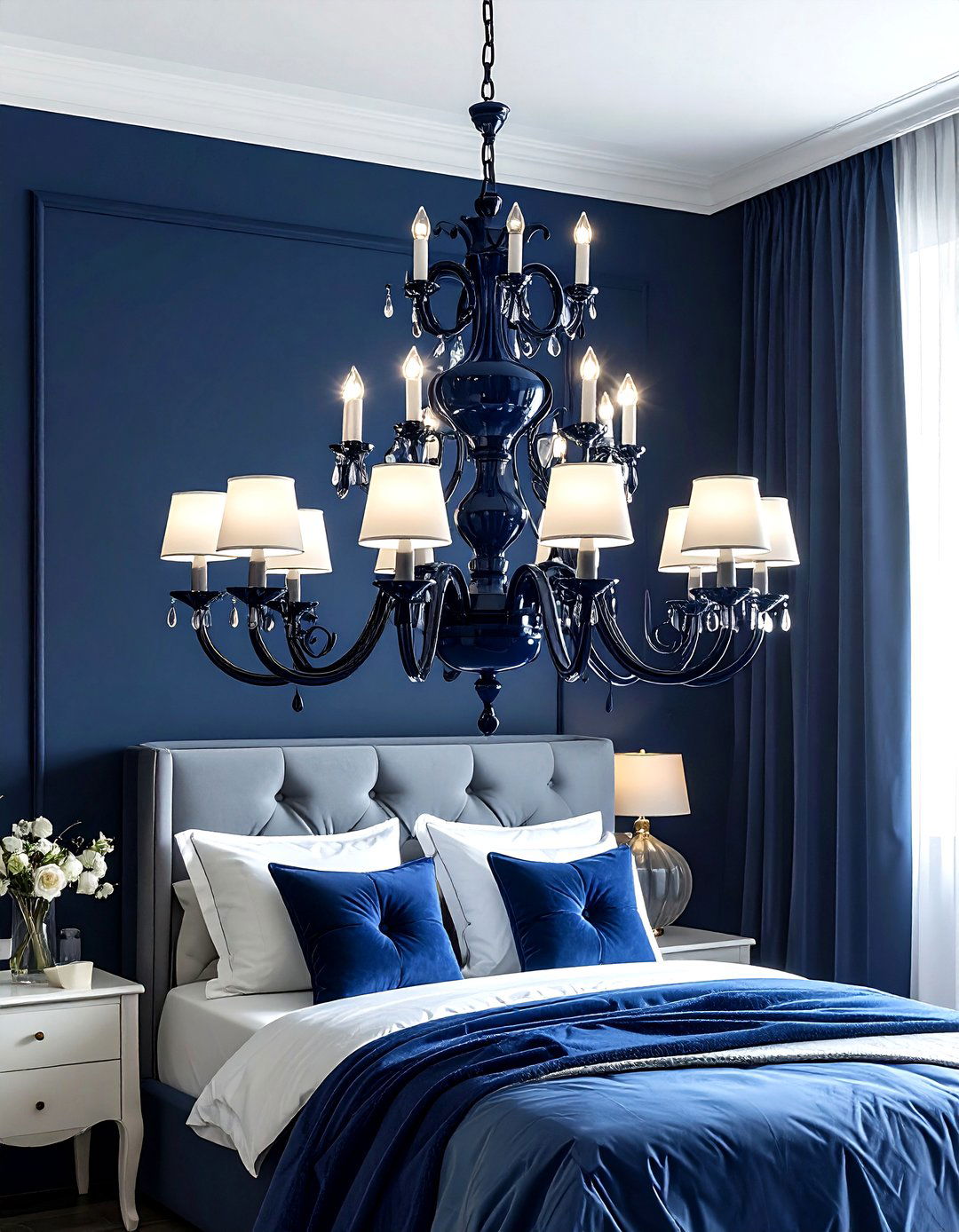 Navy Chandelier Lighting - 30 traditional navy bedroom ideas