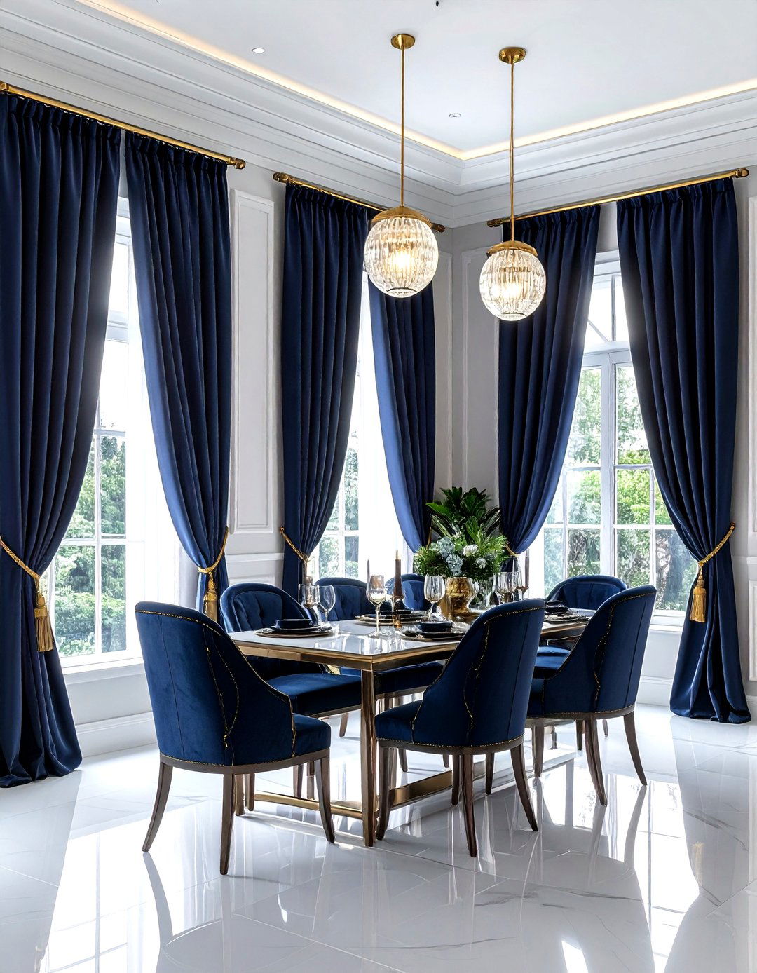 Navy Curtains Gold Curtain Rod - 30 navy gold dining room ideas