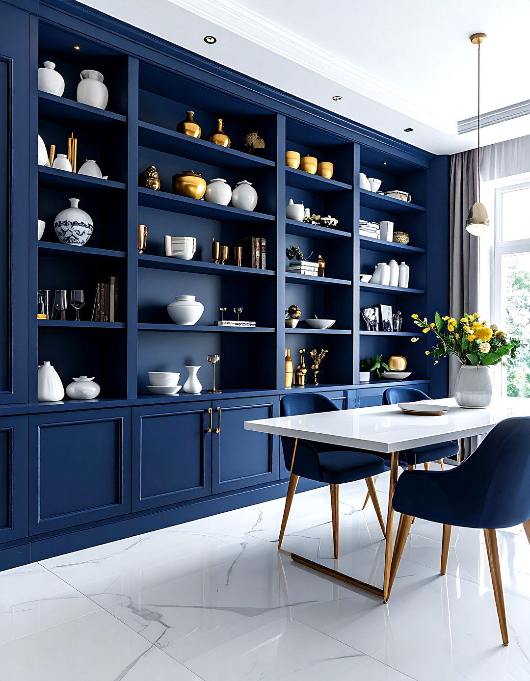 Navy Dining Room Built In Shelves - 30 dark navy dining room ideas