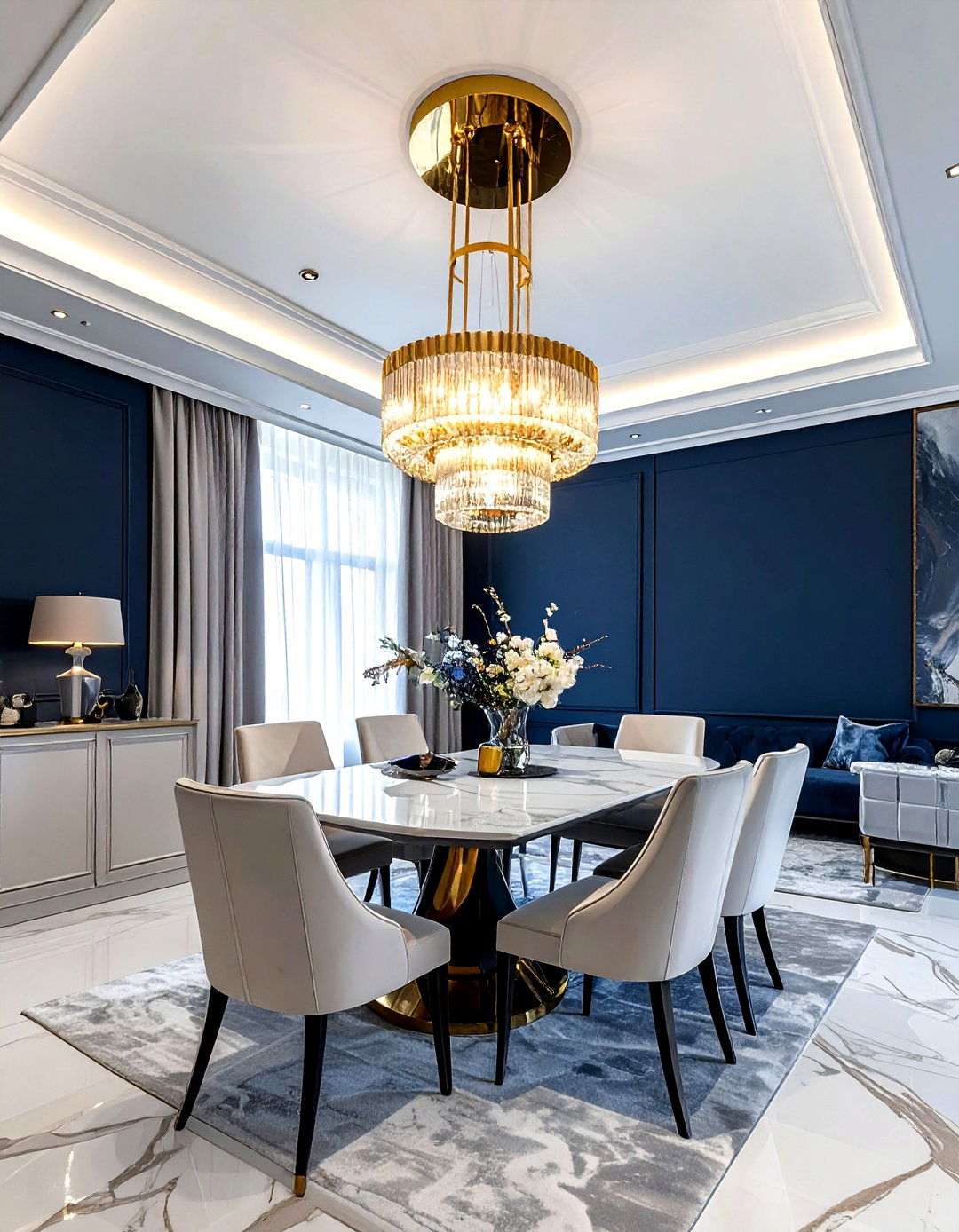 Navy Dining Room Gold Ceiling Light - 30 navy gold dining room ideas