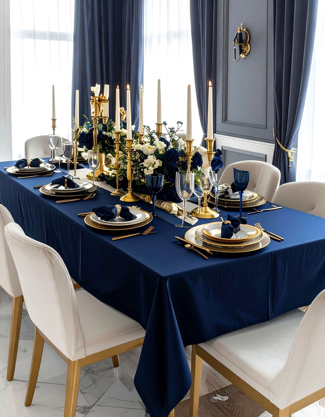Navy Dining Room Gold Centerpiece - 30 navy gold dining room ideas