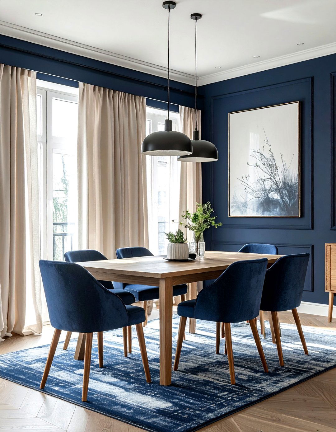 Navy Dining Room Linen Curtains - 30 dark navy dining room ideas