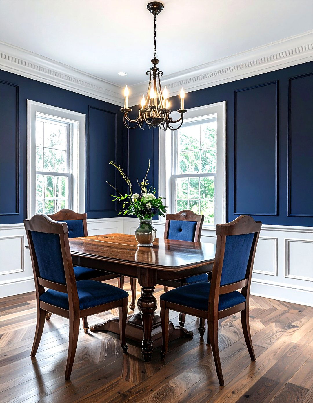 Navy Dining Room White Wainscoting - 30 dark navy dining room ideas