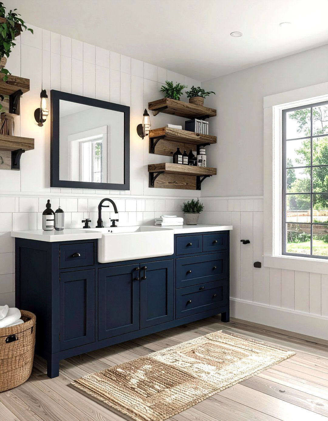 Navy Farmhouse Bathroom - 30 dark navy bathroom ideas