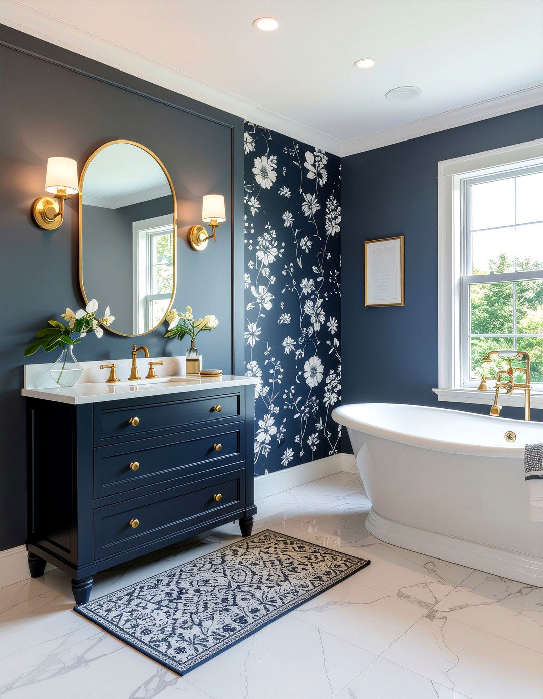 Navy Floral Wallpaper Bathroom - 30 navy bathroom ideas