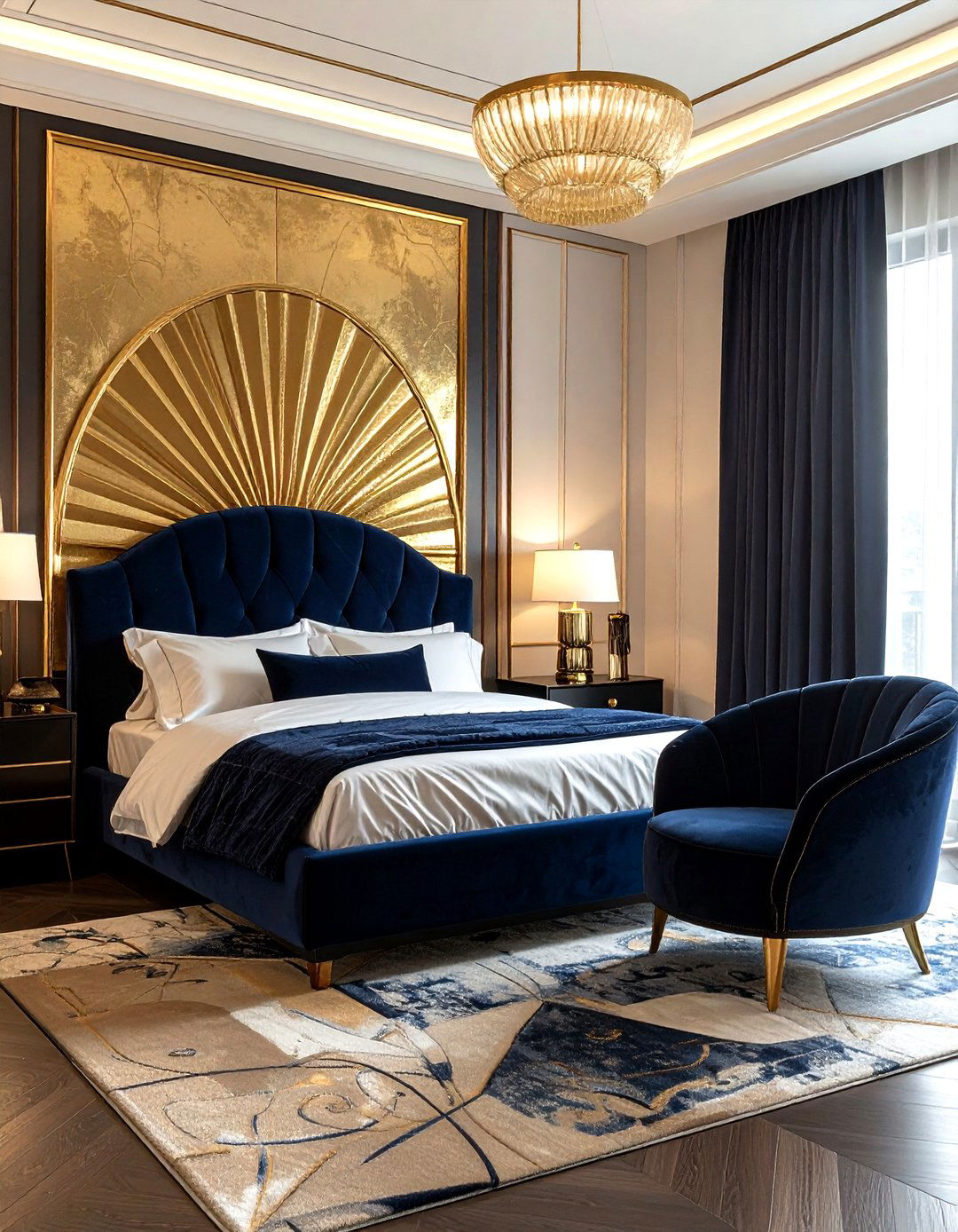 Navy Gold Art Deco Bedroom - 30 navy gold bedroom ideas