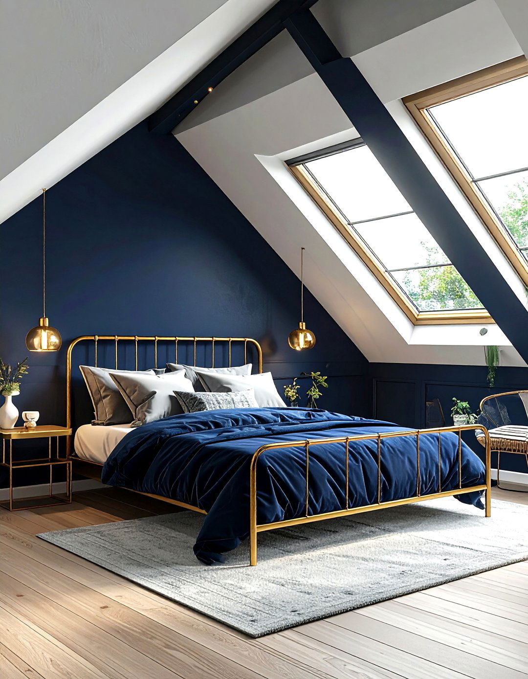 Navy Gold Attic Bedroom - 30 navy gold bedroom ideas