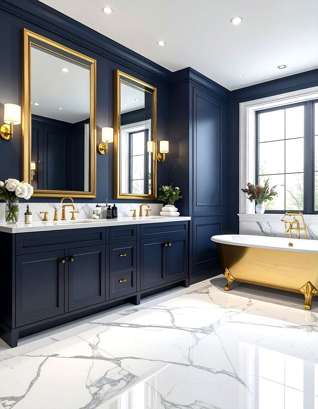 Navy Gold Bathroom - 30 dark navy bathroom ideas