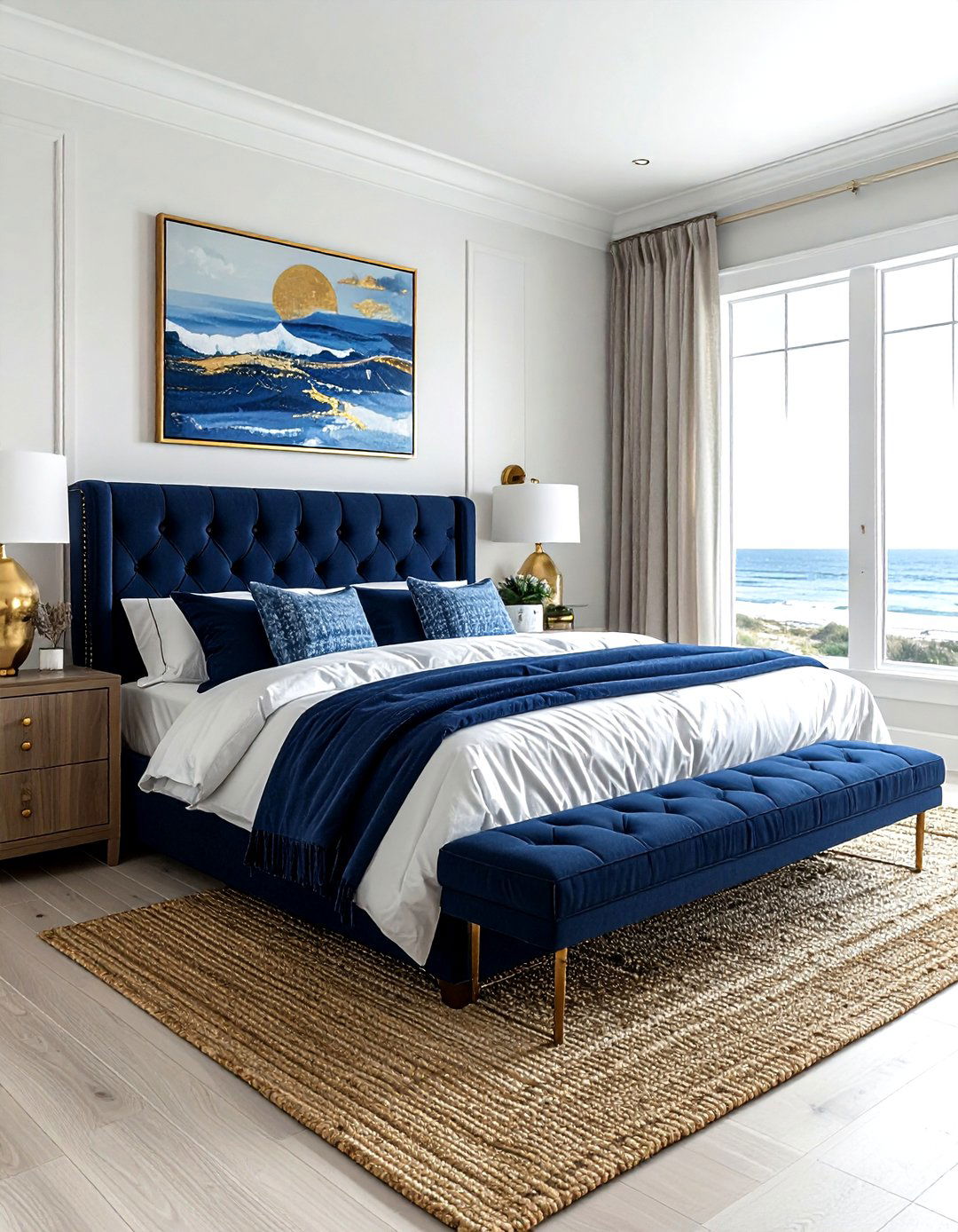 Navy Gold Coastal Bedroom - 30 navy gold bedroom ideas