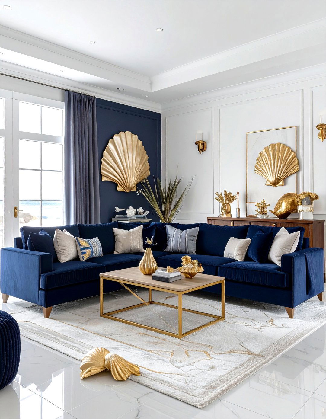 Navy Gold Coastal Living Room - 30 navy gold living room ideas