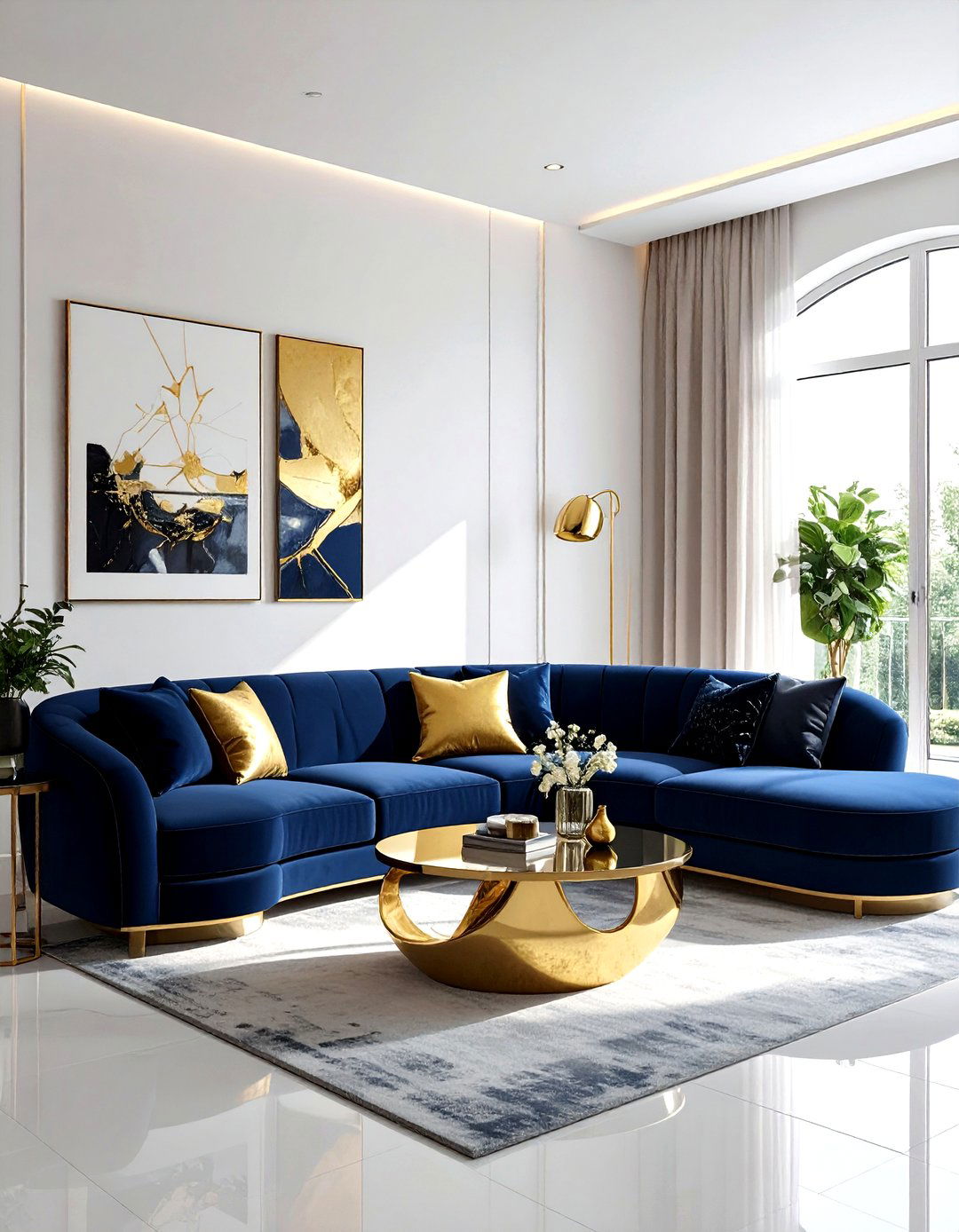 Navy Gold Contemporary Living Room - 30 navy gold living room ideas