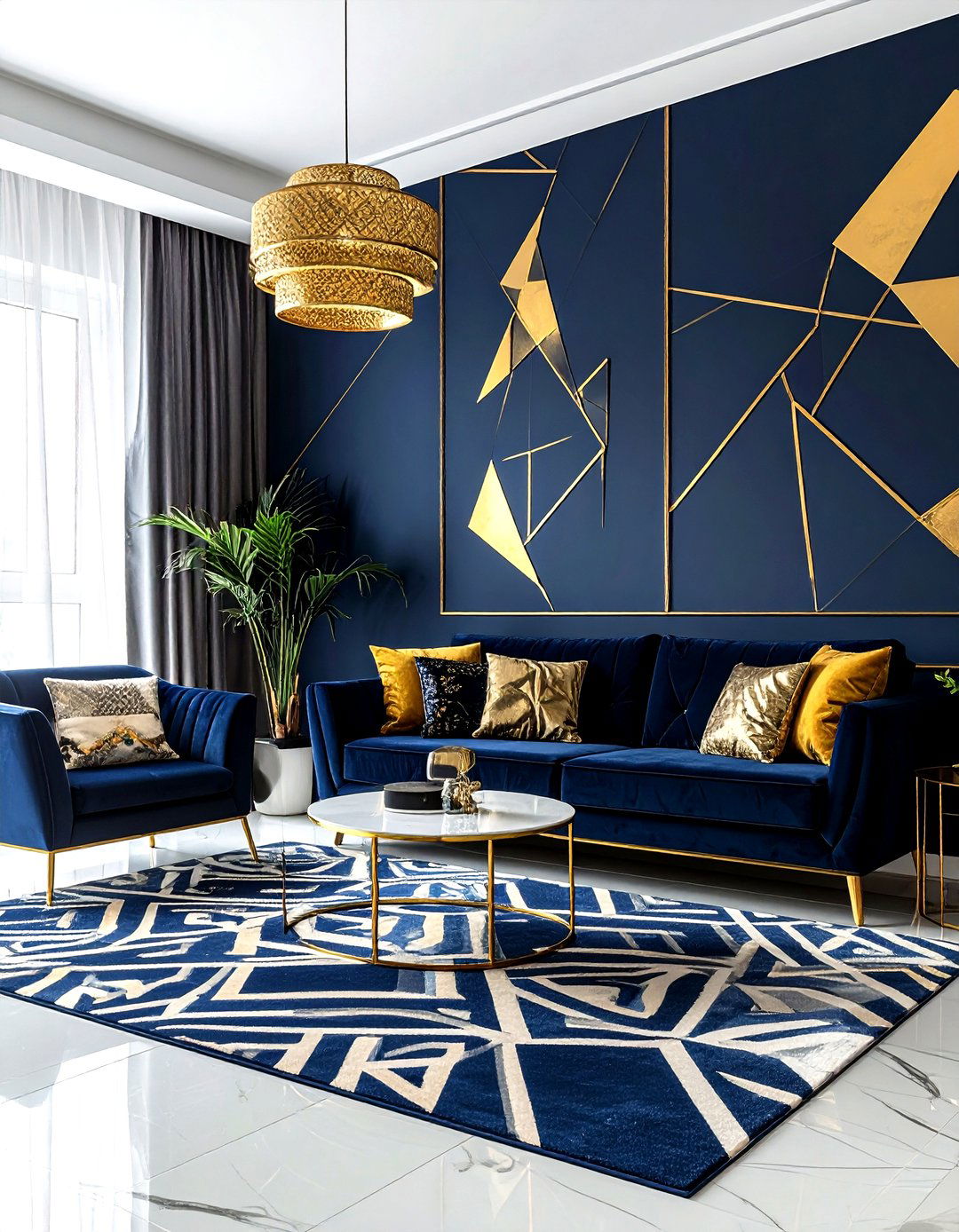 Navy Gold Geometric Living Room - 30 navy gold living room ideas