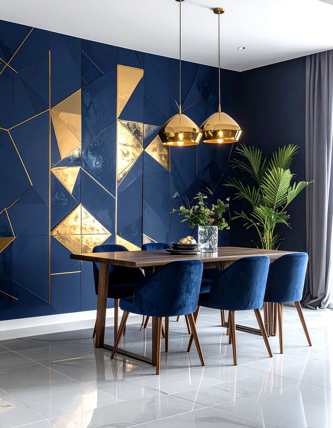 Navy Gold Geometric Wallpaper - 30 navy gold dining room ideas