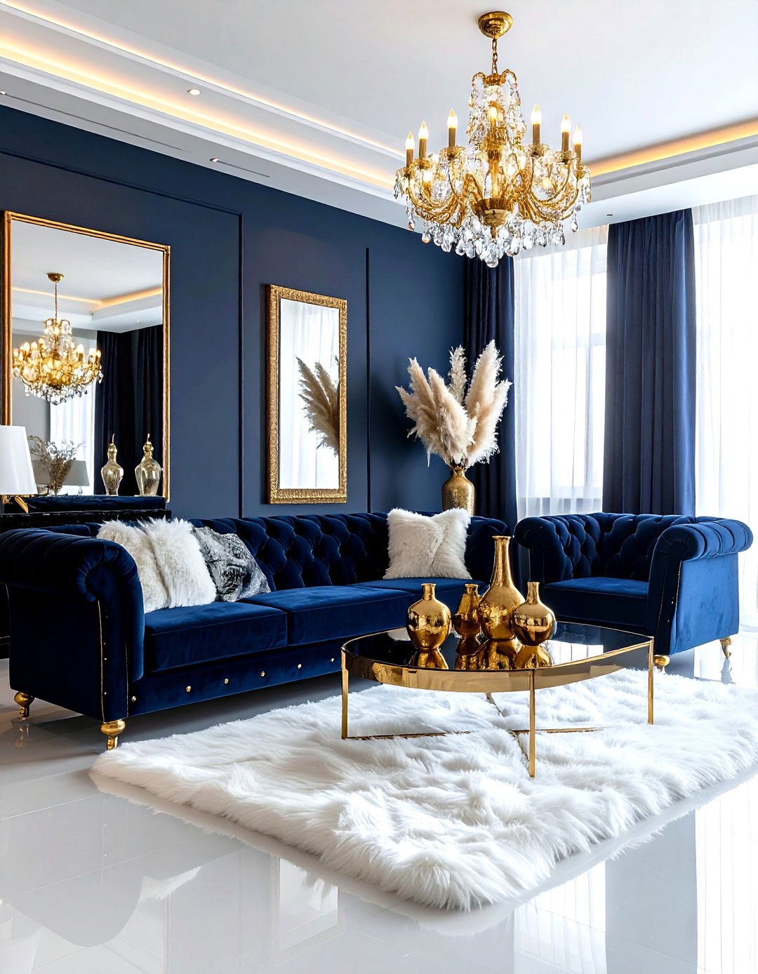 Navy Gold Glam Living Room - 30 navy gold living room ideas