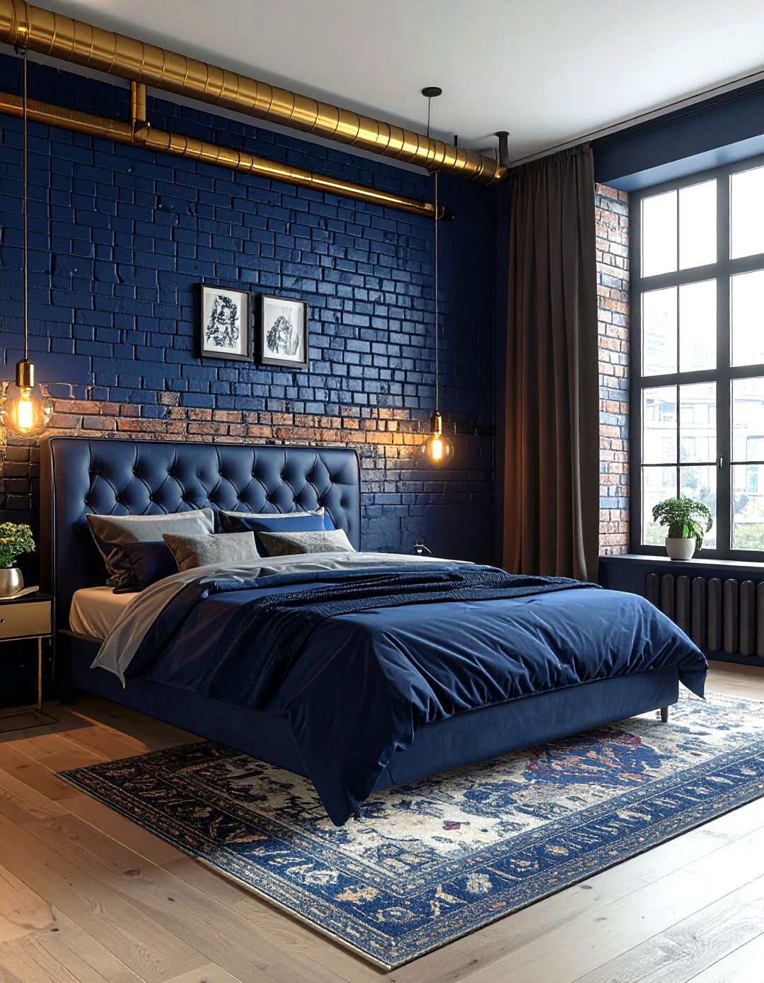 Navy Gold Industrial Bedroom - 30 navy gold bedroom ideas