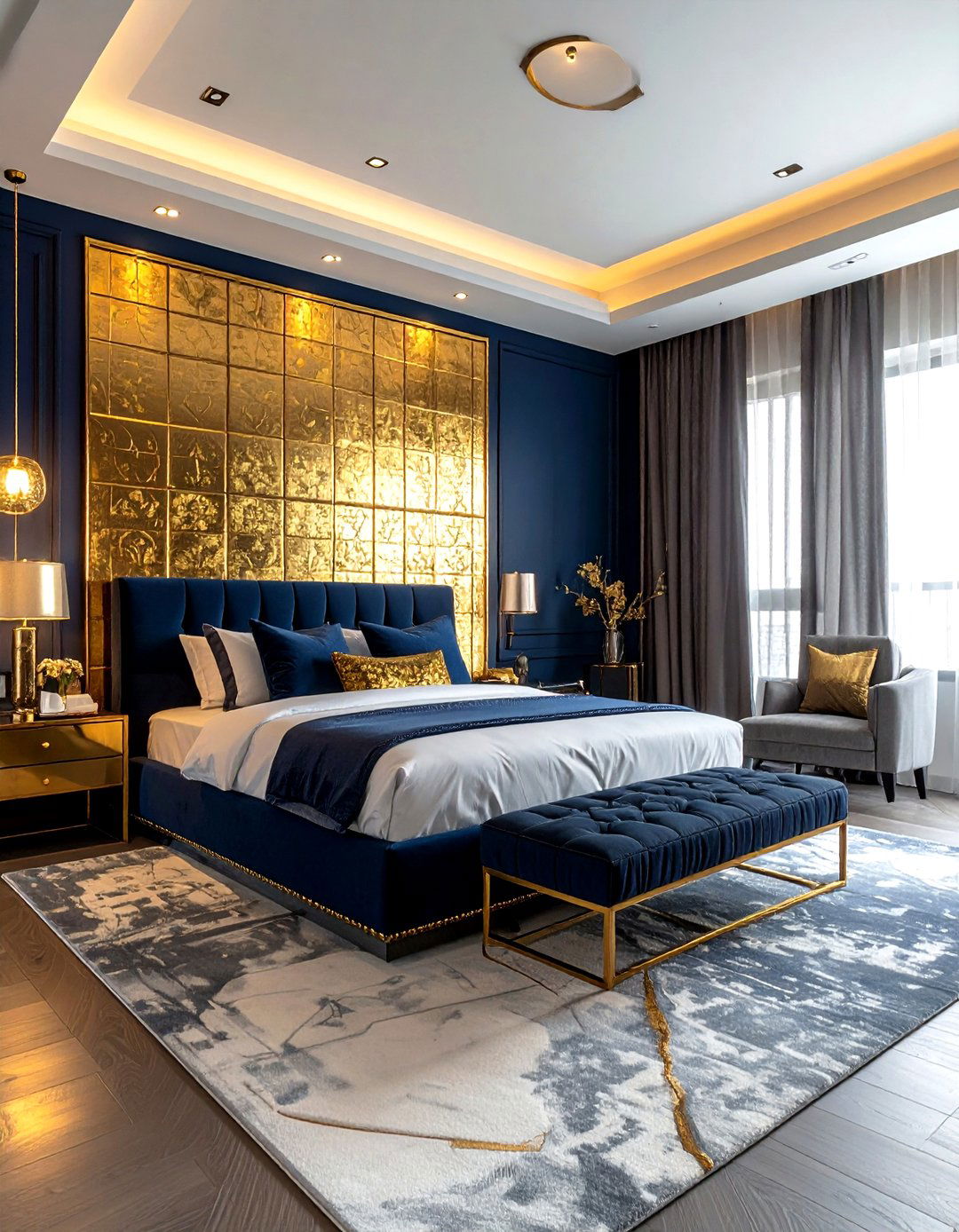 Navy Gold Metallic Bedroom - 30 navy gold bedroom ideas