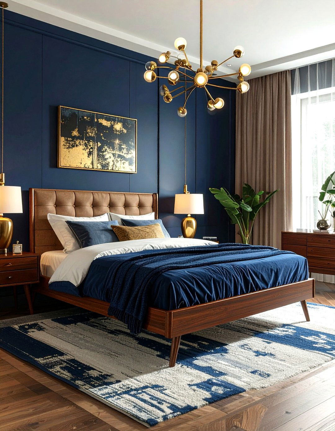 Navy Gold Mid Century Bedroom - 30 navy gold bedroom ideas