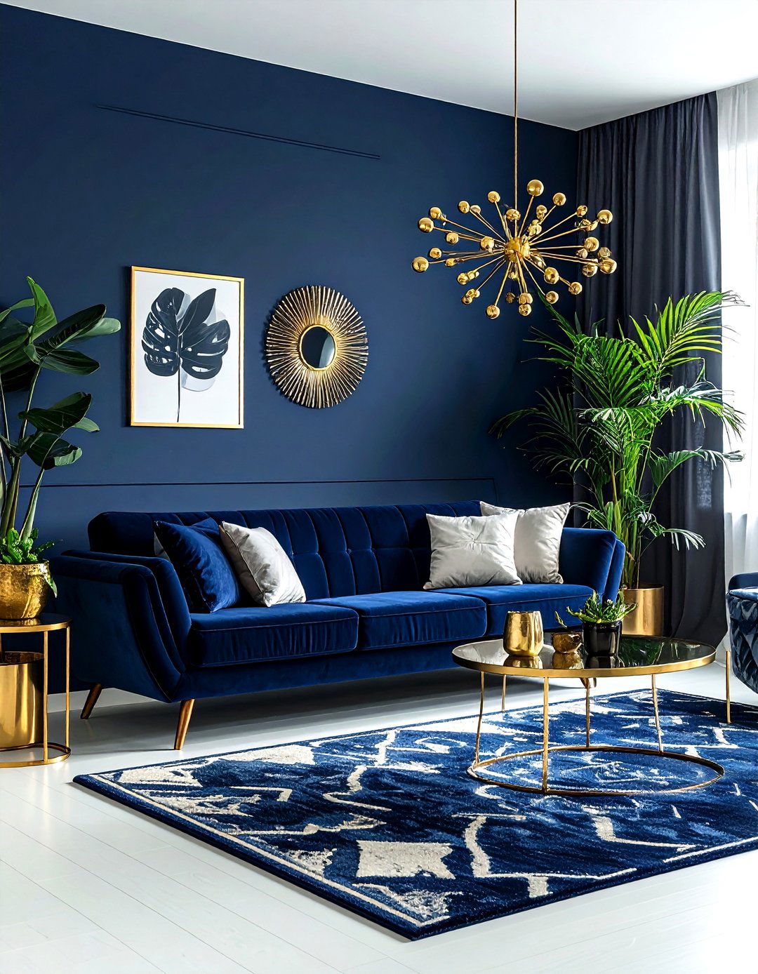 Navy Gold Mid Century Living Room - 30 navy gold living room ideas